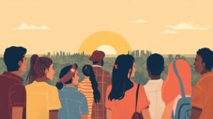 Mapa-múndi com rotas de imigração destacadas, mostrando diferentes países e passaportes simbolizando processos de visto e residência internacional