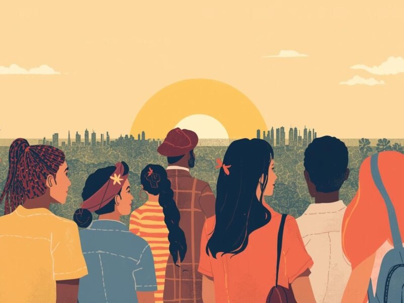 Mapa-múndi com rotas de imigração destacadas, mostrando diferentes países e passaportes simbolizando processos de visto e residência internacional